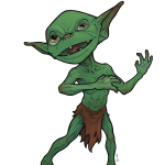 Color illustration of a goblin dancing. Art by mrlich